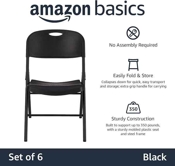 Amazon Basics Sturdy Foldable Plastic Chair, 350-Pound Capacity