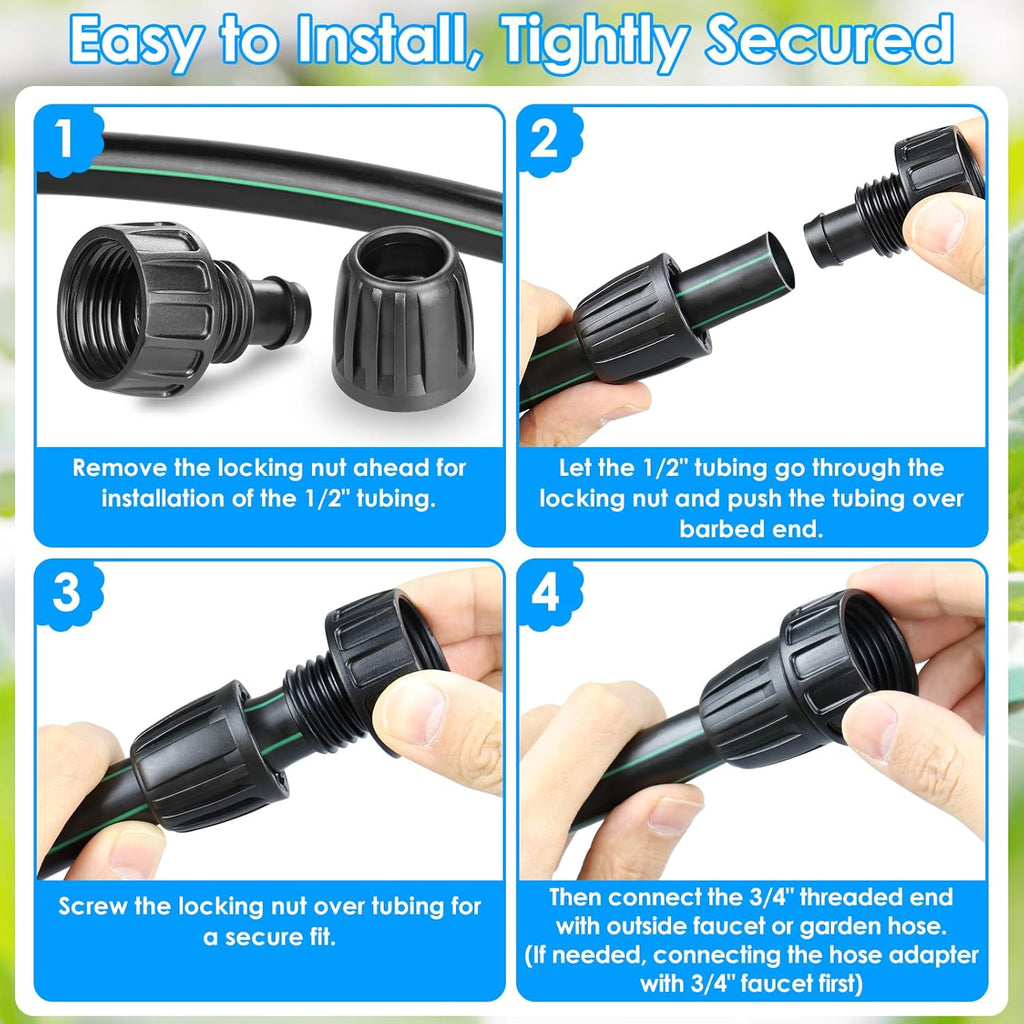 8-Pack 1/2 Inch Drip Irrigation Tubing Faucet Adapter, 3/4" to 1/2" Irrigation Hose Adapter, 3/4 Inch Barbed Drip Line Connector Garden Hose Adapter for Garden Irrigation System