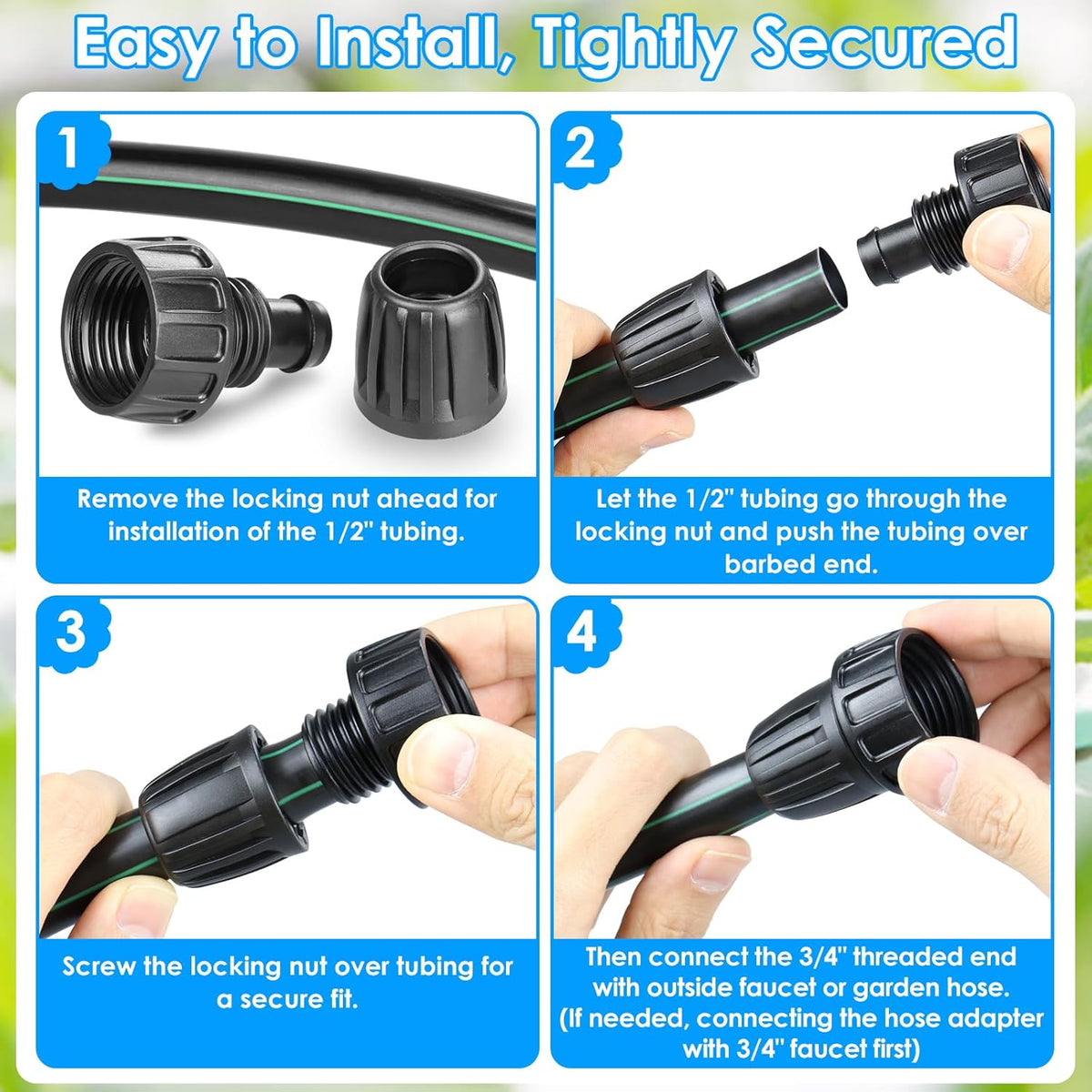 8-Pack 1/2 Inch Drip Irrigation Tubing Faucet Adapter, 3/4" to 1/2" Irrigation Hose Adapter, 3/4 Inch Barbed Drip Line Connector Garden Hose Adapter for Garden Irrigation System