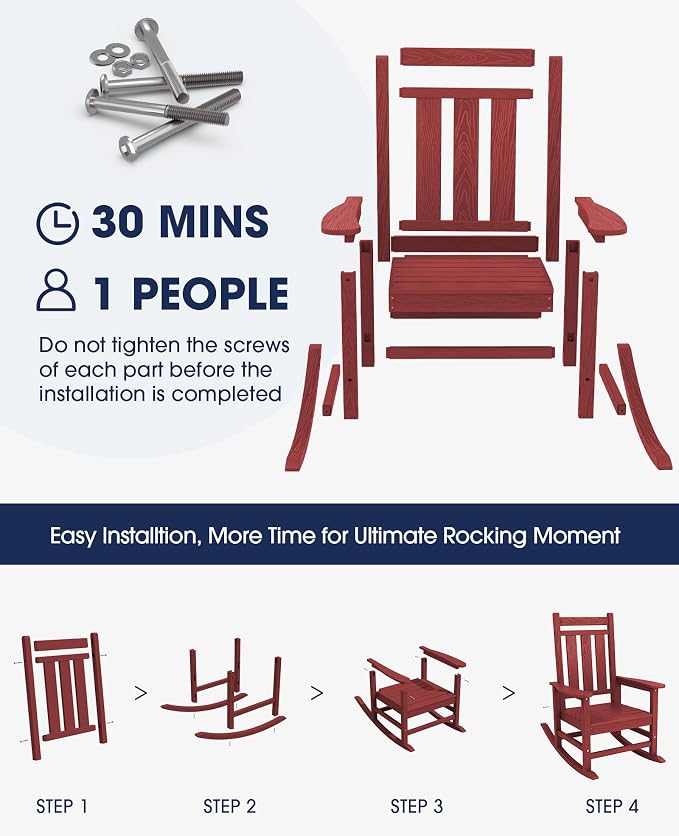 KINGYES Oversized Outdoor Rocking Chair, All-Weather Patio Rocking Chairs - Image 4