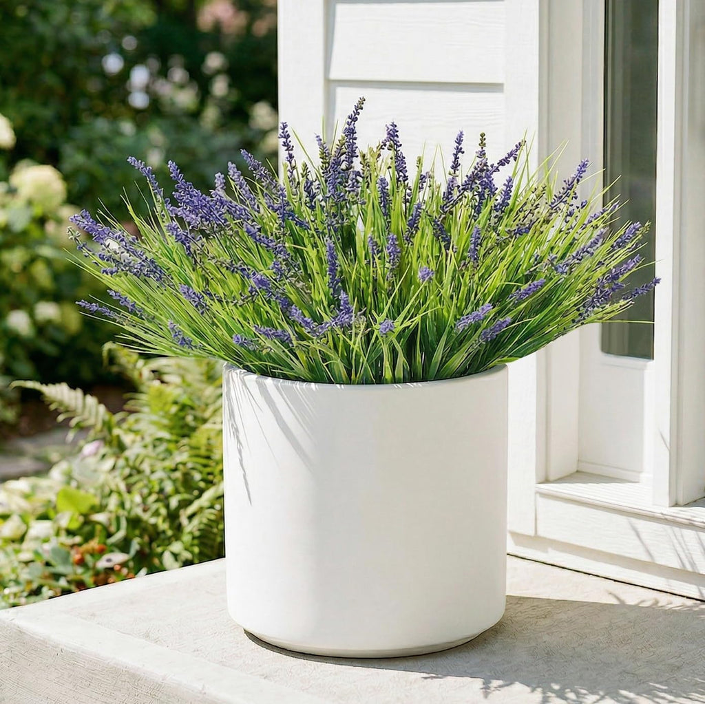 Outdoor Faux Plants, 12 Pcs Fake Plant UV Resistant Monkey Grass Lavender Flowers, Artificial Greenery Shrubs Bush for Outside Planter Patio Garden Front Porch Door Yard Spring Summer Decor, Purple