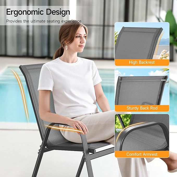 ONBRILL Patio Chairs set of 4, Easy Assembly Stackable Outdoor Dining Chairs - Image 7