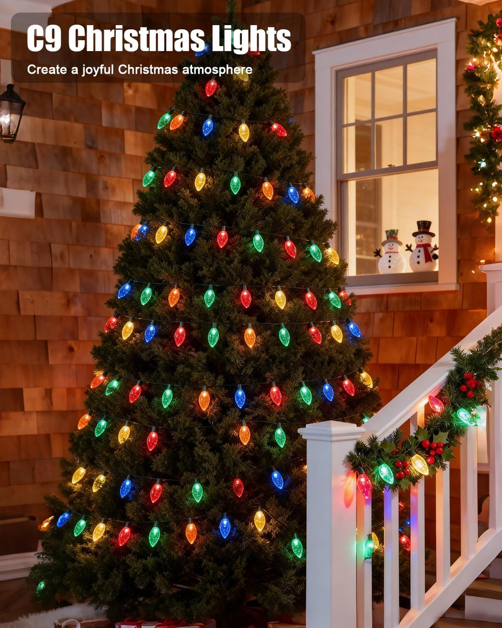 C9 Christmas Lights Outdoor 114ft 150 LED Waterproof String Lights with Timer & 8 Modes, Connectable Commercial Grade Christmas Tree for House Roofline Patio Garden Decor
