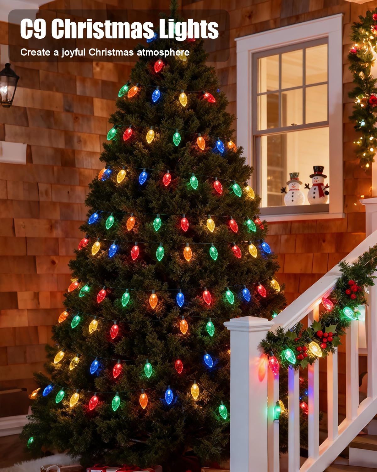 C9 Christmas Lights Outdoor 114ft 150 LED Waterproof String Lights with Timer & 8 Modes, Connectable Commercial Grade Christmas Tree for House Roofline Patio Garden Decor