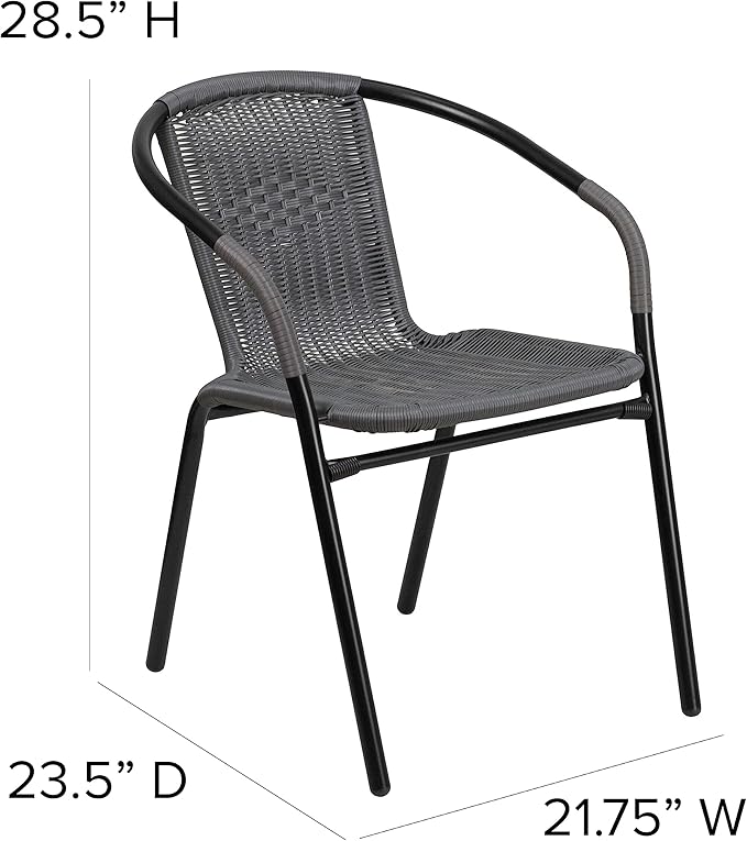 Flash Furniture Lila 2 Pack Gray Rattan Indoor-Outdoor Restaurant Stack Chair - Image 3