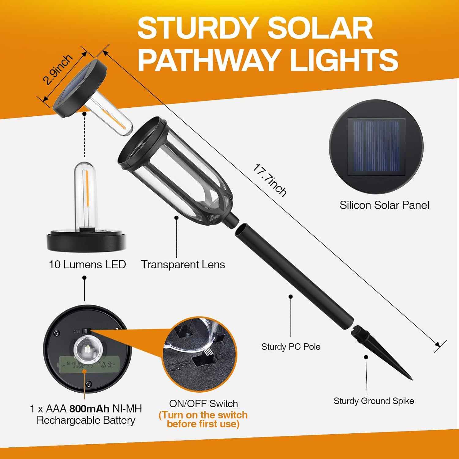 8Pack Solar Pathway Lights Outdoor, IP65 Waterproof Bright Auto On/Off | Easy Install, 800mAh Battery 6–8H charge 10-12H Working,Solar Landscape Lights for Garden Patio Yard Driveway Lawn Warm White