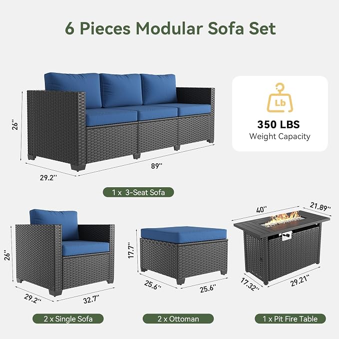 Aoxun Patio Furniture Set with Fire Pit Table, 6 Piece Outdoor Furniture Set - Image 7