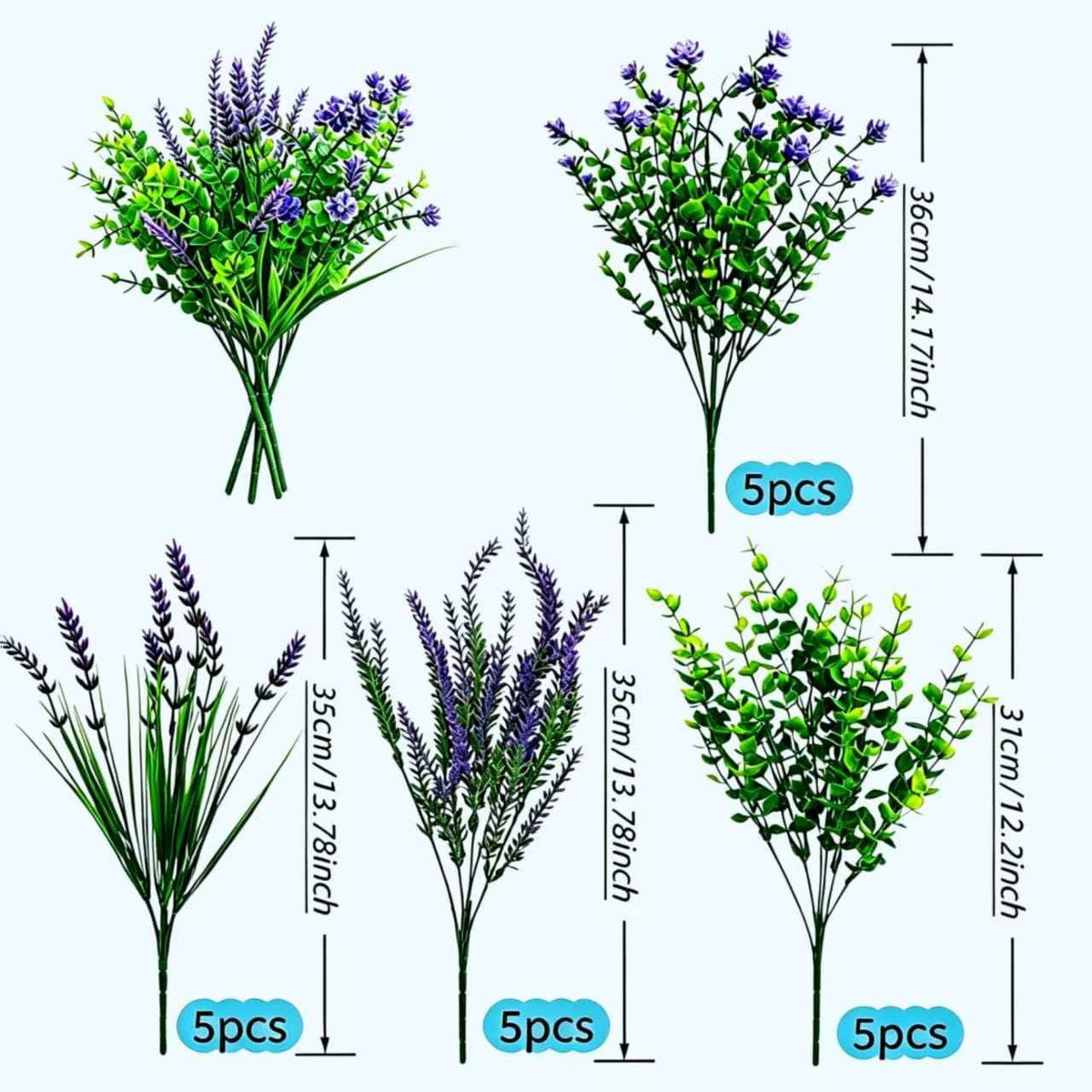 20 Bundles Artificial Plants for Outdoor Decor Realistic Faux Greenery & Flowers Fake Plastic Leaves with Stems UV Resistant No Fade for Garden Patio and Porch Farmhouse Outside Bushes Decor