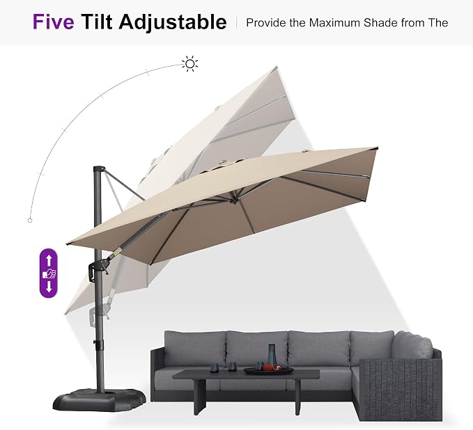 PURPLE LEAF 10 Feet Patio Umbrella Outdoor Cantilever Square Umbrella Aluminum - Image 6