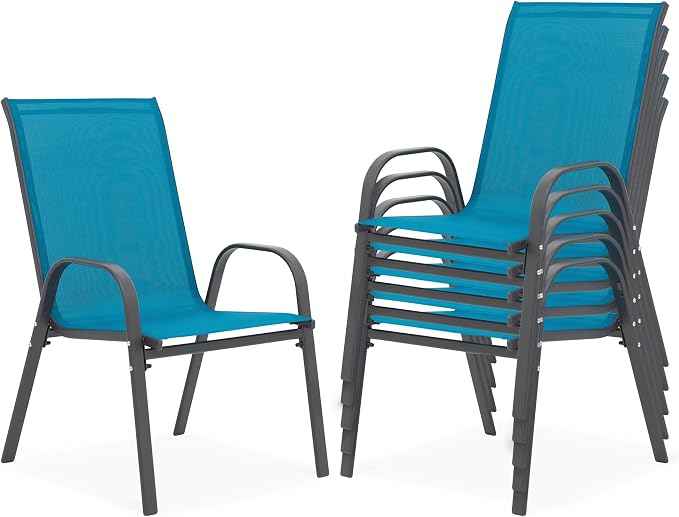 Outdoor Stackable Chairs Set of 6, Stacking Patio Chairs