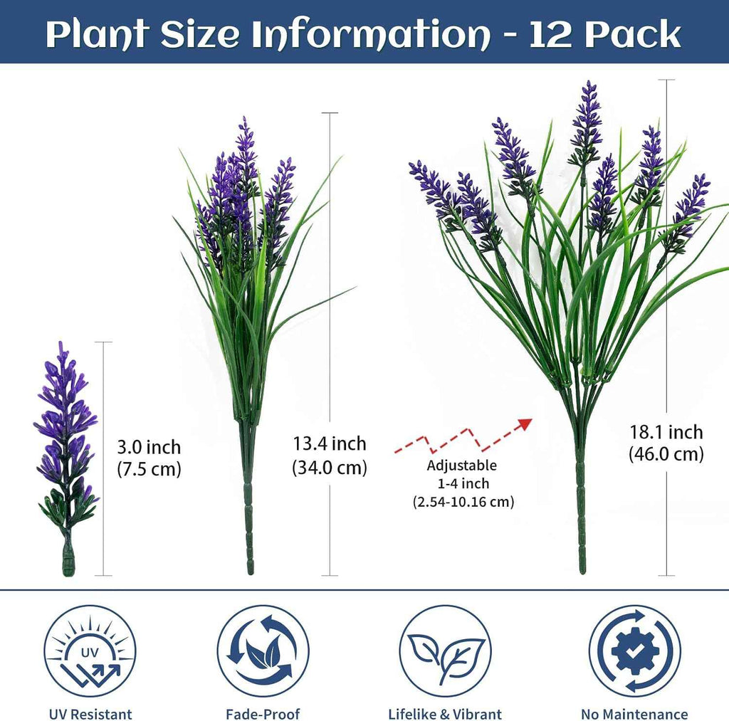 12Pcs Artificial Fake Flowers Monkey Grass for Outdoors, UV Resistant Realistic No Fade Faux Greenery Plants with Purple Flowers for Planter Home Garden Porch Patio Window Box