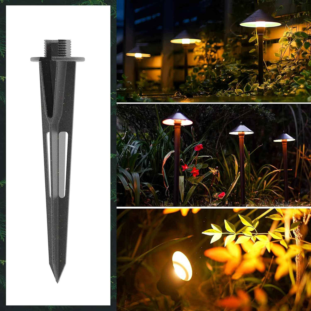 VENUS MANUFACTURING 6pcs 8.75” Landscape Lighting Metal Stakes 3/4 NPSM (0.77'' Thread Diameters) Path Light Replacement Ground Spikes Fit Malibu Outdoor Pathway Light & Spotlight/Floodlight Lights