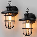 Outdoor Wall Lights Set of 2, Porch Light Fixtures with Seeded Glass | Rustic Coastal style, Industrial Nautical Metal Cage, E26 Base, Waterproof, Anti-Rust, Weather-Resistant, for Patio Garage