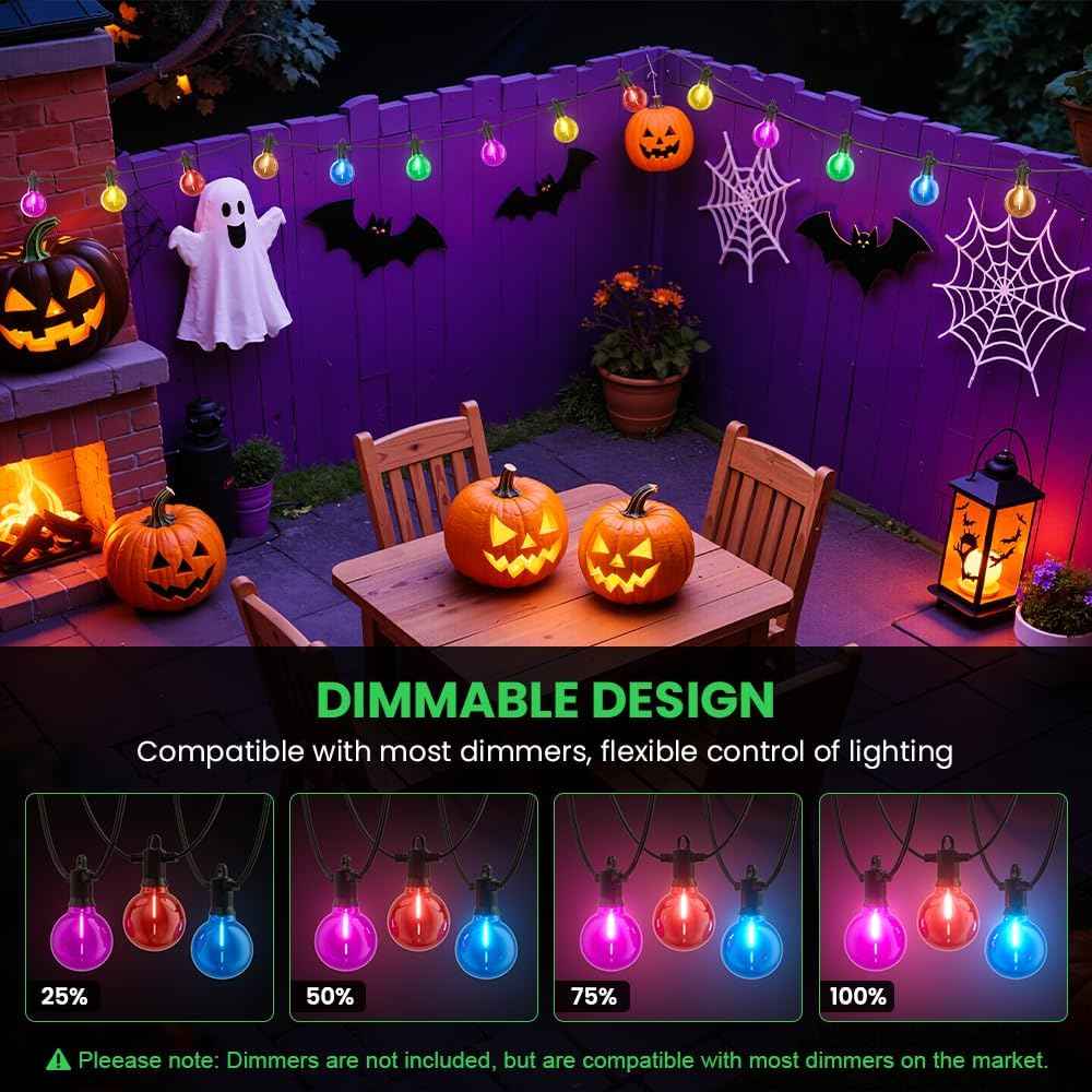 FOOMAN 50FT Christmas Outdoor String Lights, Colored Patio Lights | Waterproof IP65 Shatterproof Dimmable with 25 LED G40 Bulbs for Xmas Halloween Garden Backyard Yard Bistro Holiday