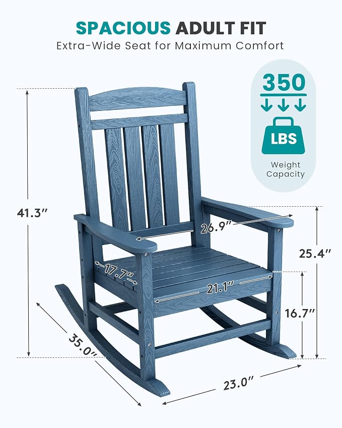 SERWALL Rocking Chairs Set of 4, HDPE Outdoor Rocking Chair, All-Weather Porch - Image 3