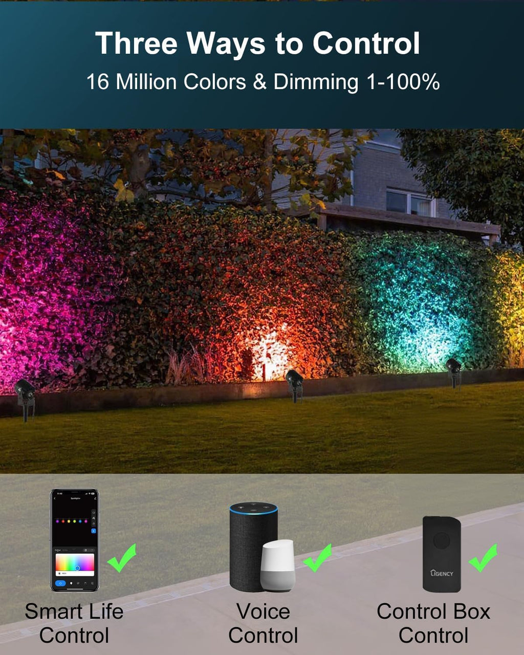 Ligency Smart Low Voltage Landscape Lights, 4-Pack RGBW Color Changing | Outdoor Spotlights, Alexa & Google Control, IP65 Waterproof, For Trees, Garden, Yard, Pathway & Holiday