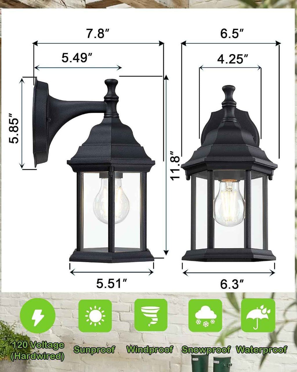 LIT-PaTH Outdoor Wall Light Fixture, Antirust Aluminum Glass, Black 1 Pack | Large Exterior Porch Light Wall Sconce Lantern for House Patio Garage, Waterproof Rustproof, E26 Socket 60W Max