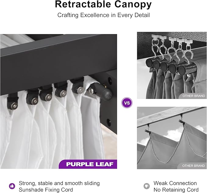 PURPLE LEAF 10' x 13' Aluminum Outdoor Pergola Wind-Resistant Retractable - Image 5
