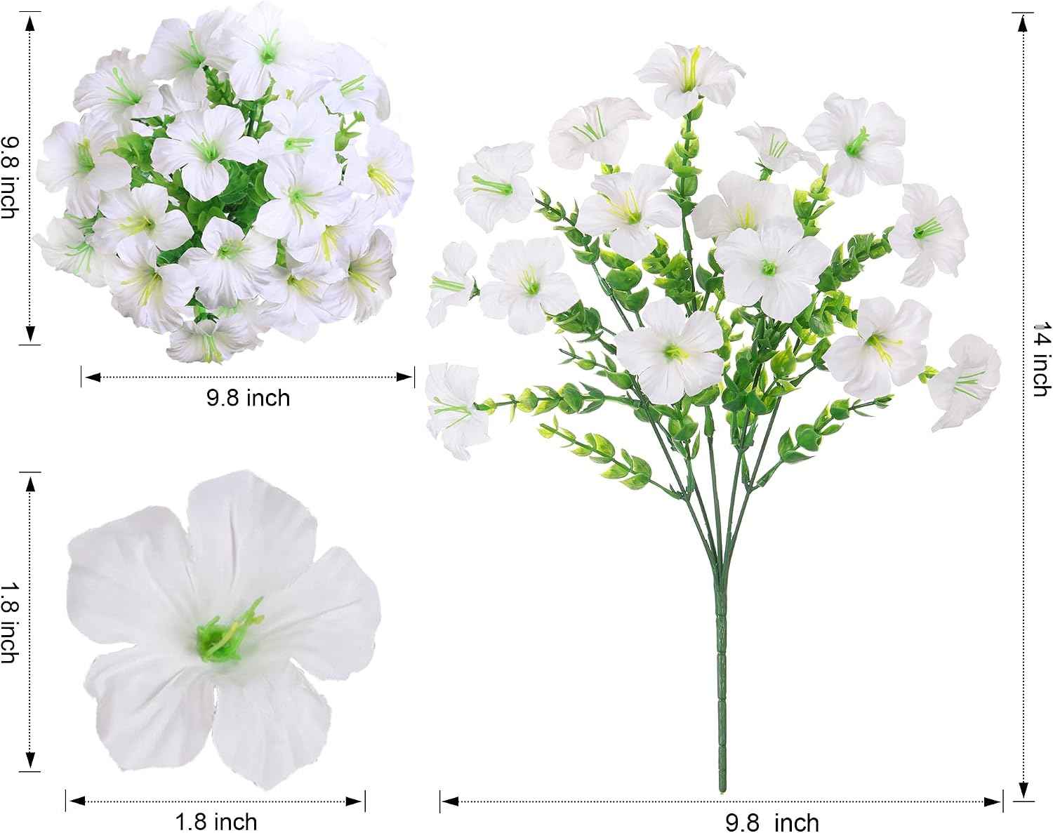 20 Bundles Faux Morning Glory Artificial Flowers for Outdoors, White | Fake Plants Silk Flowers, Eucalyptus, Look Real, UV Resistant, Outside Yard Gardens Porch Patio Planter Home Urn