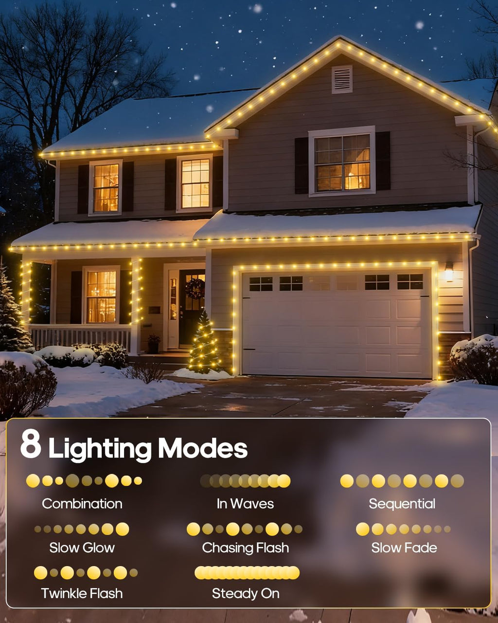 Solar Rope Lights, 66FT 200LED Outdoor Christmas Fairy Light (Warm White) | Type C & Solar, With Remote, Waterproof, Timing, 8 Modes, for for Garden Patio Porch Pool, Warm Christmas Decoration