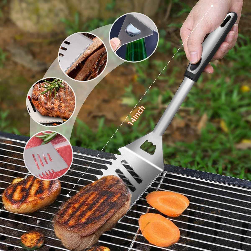 BBQ Grill Tool Set BBQ Grilling Accessories Set 8PC Barbecue Grill Tools Utensils Set for Outdoor with Spatula, Fork, Brush, Tongs, Seasoning Bottle Grilling Gifts for Men Dad