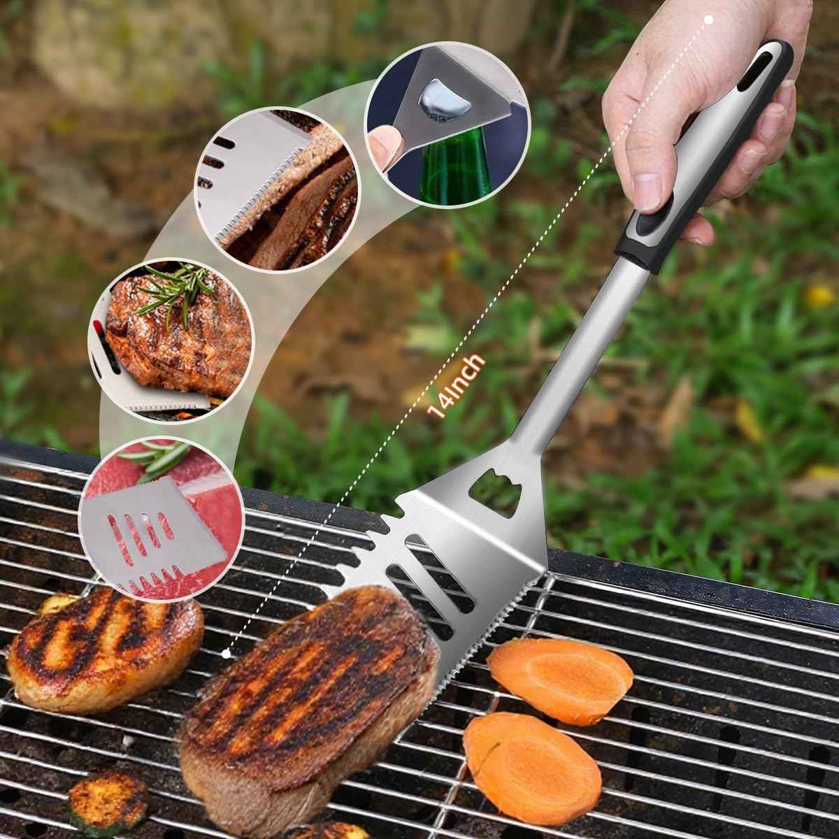 BBQ Grill Tool Set BBQ Grilling Accessories Set 8PC Barbecue Grill Tools Utensils Set for Outdoor with Spatula, Fork, Brush, Tongs, Seasoning Bottle Grilling Gifts for Men Dad