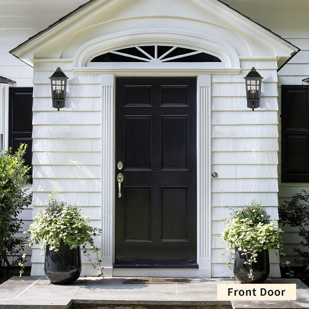 JYZ Outdoor Porch Light Wall Mount, 15" Exterior Wall Lighting Fixtures with Seeded Glass Shade, Anti-Rust Matte Black Outdoor Wall Sconce, E26 Base Outside Lantern for Front Door, Patio, Garage
