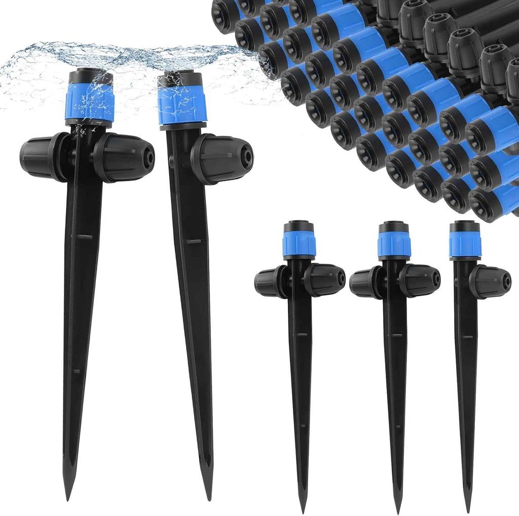 35PCS Double-Head Drip Irrigation Emitters Sprayers for 1/4" Tubing (Blue) | Barbed Drip Emitters for 4/7mm Tubing, Adjustable 360 Degree Vortex Water Flow Dripper with Lock for Garden Watering System