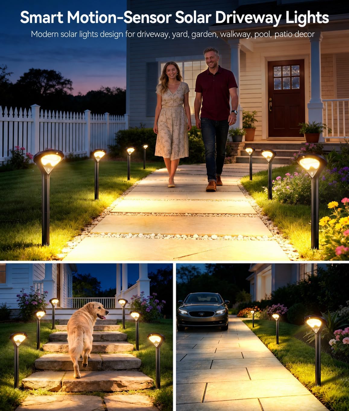 ELECLINK Solar Pathway Lights Outdoor with Motion Sensor, 6 Pack Security Solar Garden Lights, 400LM Bright LEDs, Larger Glass Panel, 3 Modes Waterproof Path Lights for Yard Patio Walkway Driveway