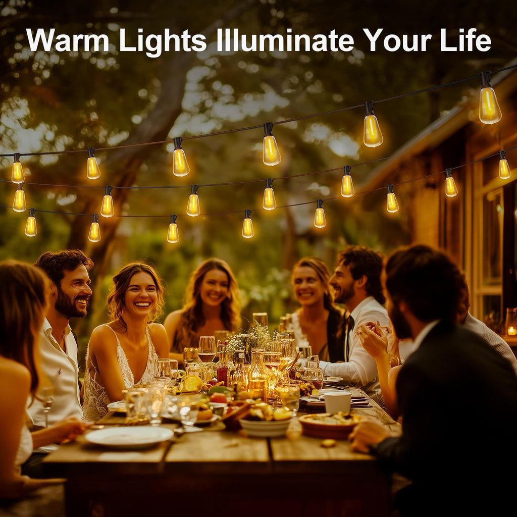 Outdoor Lights String Patio Outside - 100ft 30M LED Waterproof Light ST38 | Dimmable, Shatterproof, Hanging Lighting Edison Bulb Deck Backyard Gazebo Balcony Party Bistro Cafe Pergola Garden Yard Porch