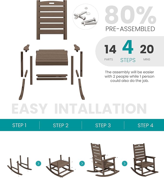 SERWALL Outdoor Rocking Chair Set of 4, Oversized HDPE Patio Rocking Chair - Image 4