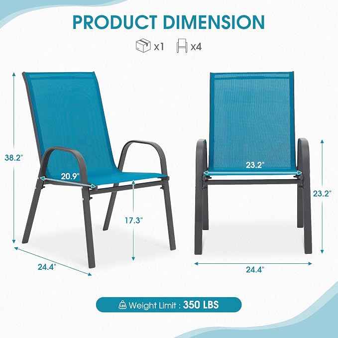 Outdoor Stackable Chairs Set of 6, Stacking Patio Chairs