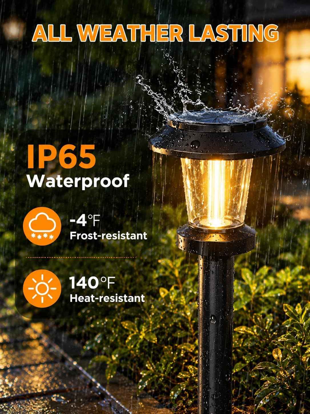 Solar Pathway Lights Outdoor, 8 Pack Warm White Tungsten Filament Solar Lights, 3 Lighting Modes, Auto On/Off, IP65 Waterproof, Dusk to Dawn Solar Garden Lights for Yard, Driveway, Lawn & Landscape