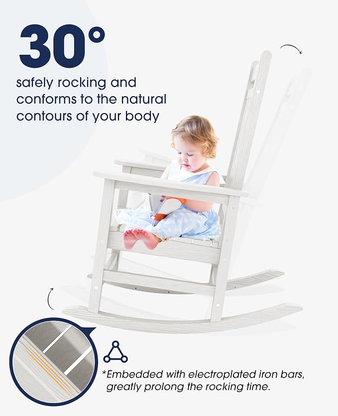KINGYES Oversized Outdoor Rocking Chair Set of 2, All-Weather Patio Rocking - Image 5