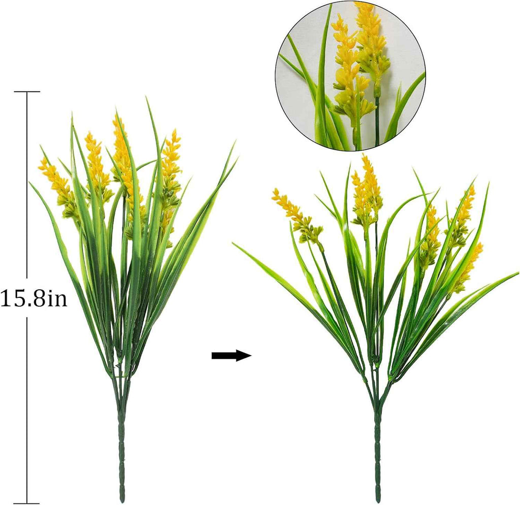 40 Bundles Artificial Lavender Outdoor UV Resistant No Maintain,Yellow | Faux Lavender Flowers with Greenery Monkey Grass,Lifelike Plastic Plants for Garden Porch/Window Box/Patio Hanging Decor