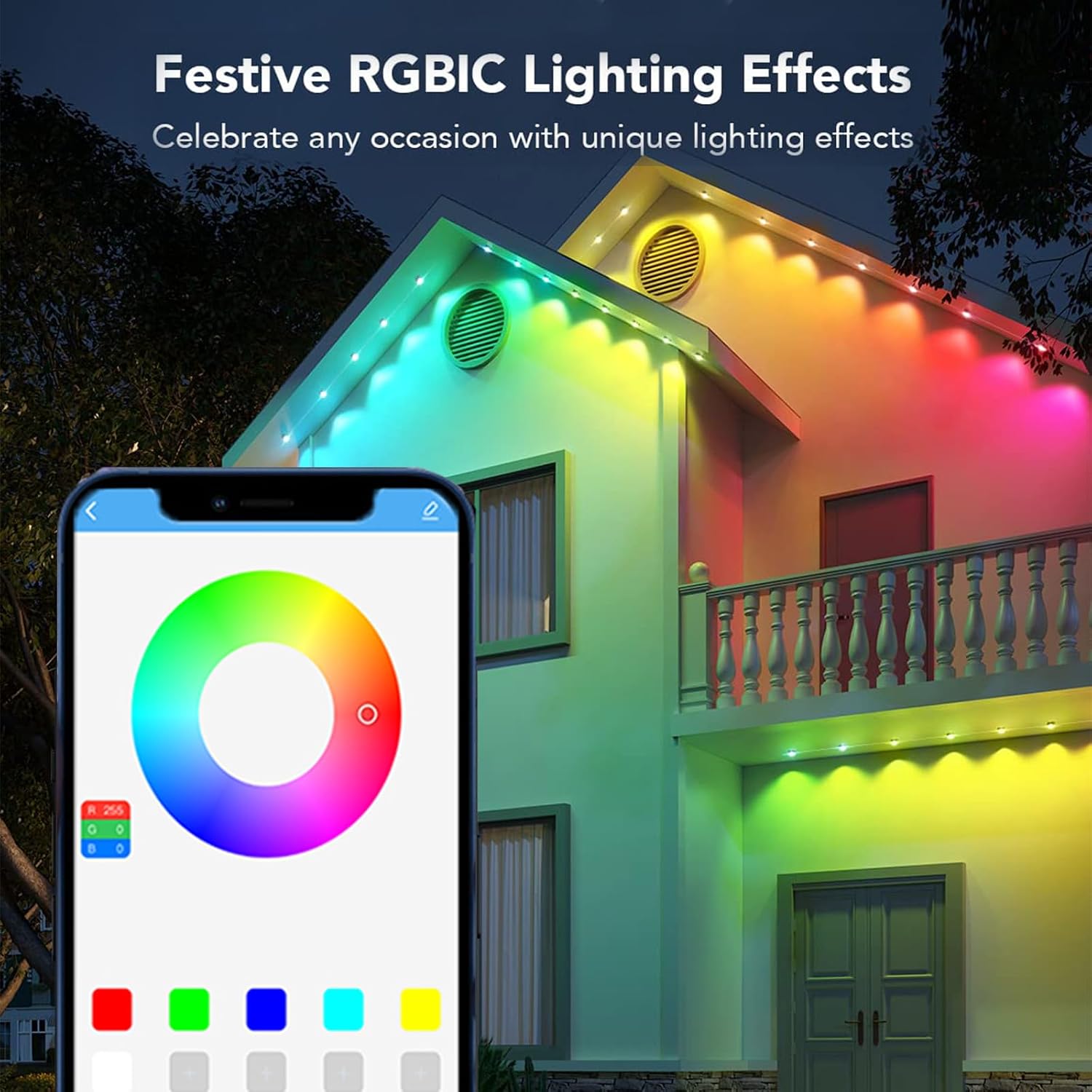 Halloween Permanent Outdoor Lights 50FT, RGB Eaves Lights with Smart App & Remote Control, IP65 Waterproof LED Roofline Lights for Christmas & Year-Round Decor