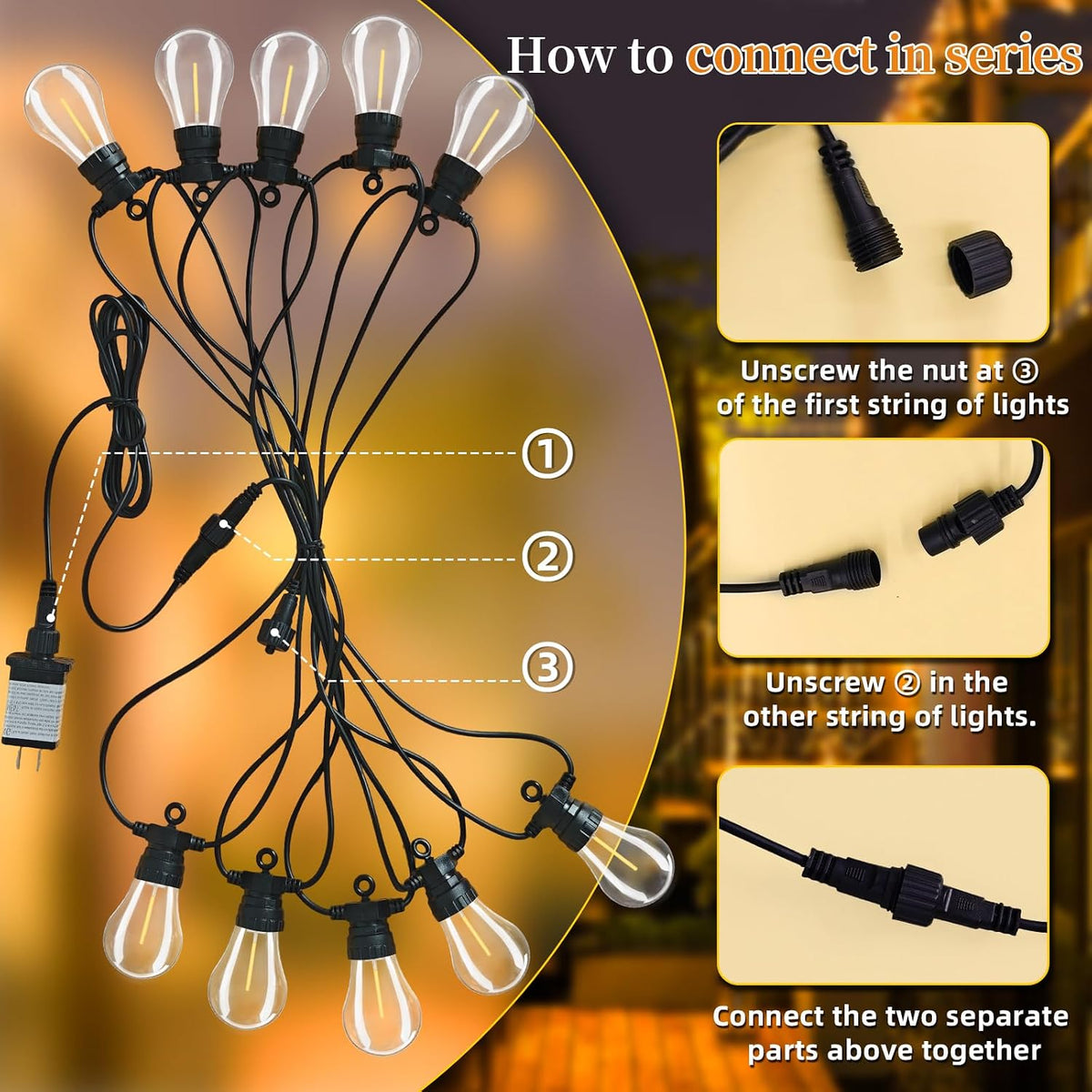 LED Outdoor String Lights with 20 Shatterproof Edison Bulbs, 39.4FT Commercial Grade Patio Lights, Replaceable Wick Outside Hanging Lights Waterproof for Porch, Deck, Garden, Backyard 2700K