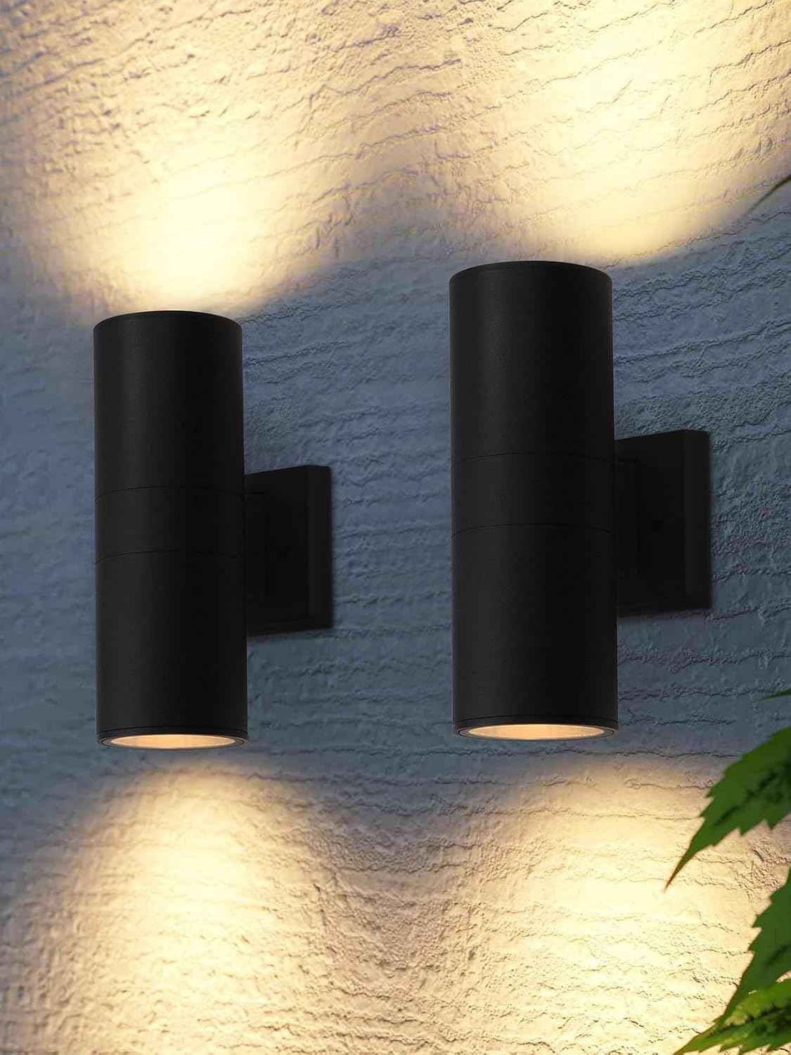 LEONLITE 2-Pack 12" Outdoor Cylinder Wall Light, Up and Down, E26 Base | Modern Porch Patio Lights, Waterproof Wall Sconce, Exterior Light Fixture Wall Mount, Aluminum, Matte Black, ETL Listed
