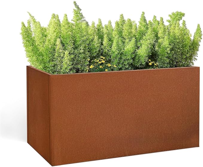 Corten Steel Corner Metal Planter Box L32 x W12 x D16 Garden Steel Planter Pot by DISCOVERINGBEAUTY
