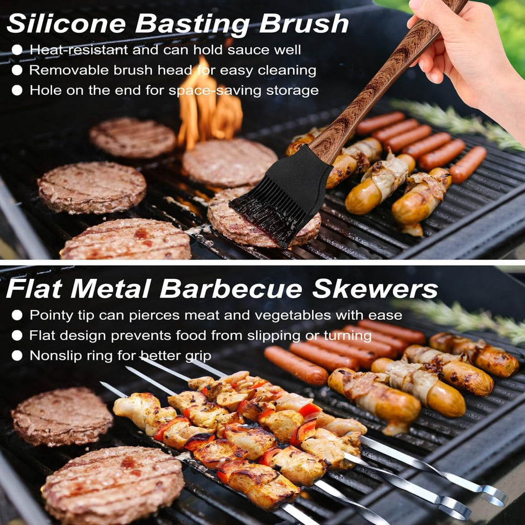 POLIGO 22PCS Heavy Duty BBQ Grill Accessories Set, Non-Slip Grill Tools for Outdoor Grill Set Stainless Steel Grill Utensils Set, Deluxe Grilling Tools Set in Aluminum Case Ideal Gifts for Men Brown