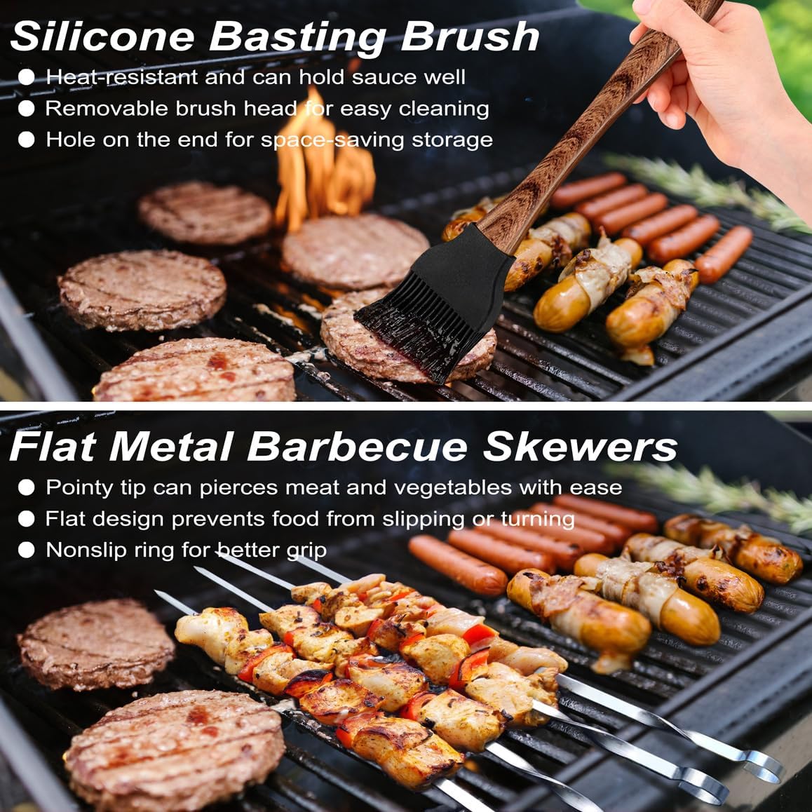 POLIGO 22PCS Heavy Duty BBQ Grill Accessories Set, Non-Slip Grill Tools for Outdoor Grill Set Stainless Steel Grill Utensils Set, Deluxe Grilling Tools Set in Aluminum Case Ideal Gifts for Men Brown