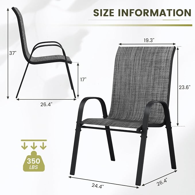 UDPATIO Patio Chairs Set of 8, Stackable Outdoor Dining Chairs - Image 3