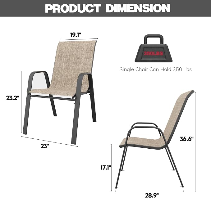Patio Chairs Set of 8, Stackable Outdoor Dining Chairs - Image 8