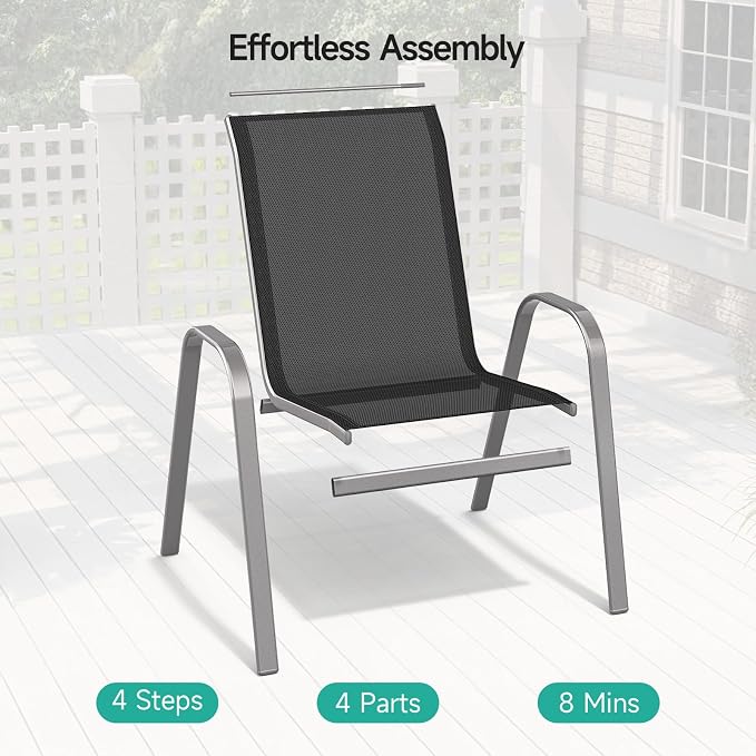 Patio Chairs Set of 4, Easily Set Up Stackable Outdoor Dining Chairs - Image 4