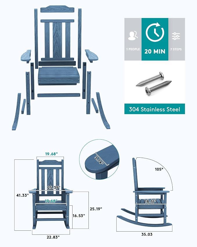 SERWALL Outdoor Rocking Chair Set of 6, Patio Rocking Chair Sets, HDPE Rocking - Image 4