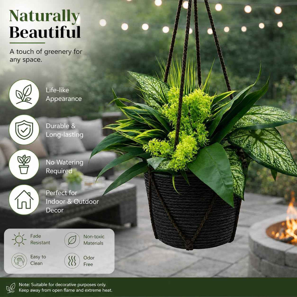 18 Bundles Artificial Greenery Plants, Outdoor Faux Bushes, UV Resistant Fake Plastic Leaves with Stems, Large Bunches for Patio, Garden & Yard Decor, Artificial Shrubs for Home, Outdoor Decoration