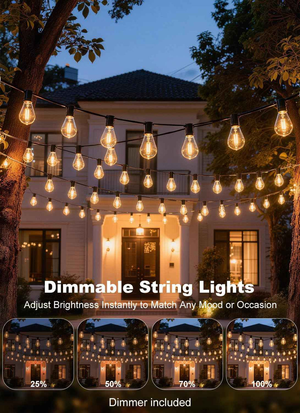 200FT Outdoor String Lights Waterproof, 76+2 Shatterproof S11 LED Bulbs, Extra Long Patio Lights for Outside, Bistro Cafe Decor, Backyard Garden Hanging Lights, Outside Fence Light String