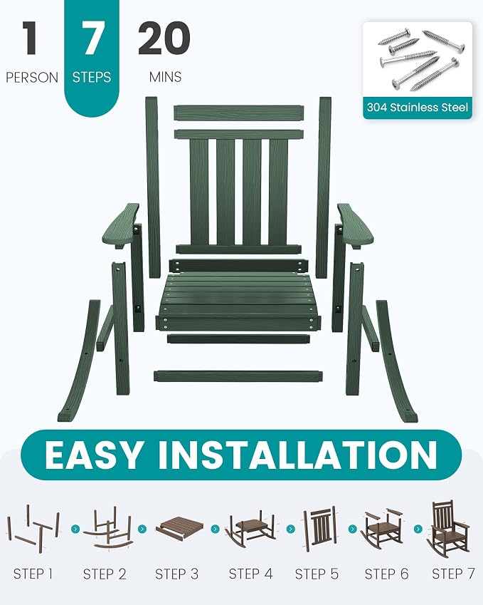SERWALL Oversized Outdoor Rocking Chair Set of 4, HDPE Rocker - Image 7