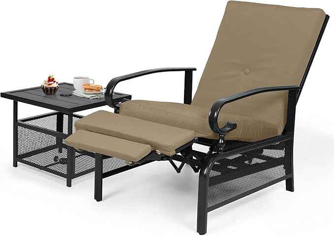 Oakcloud Adjustable Outdoor Lounge Chair Metal Patio Relaxing Recliner Chair Set