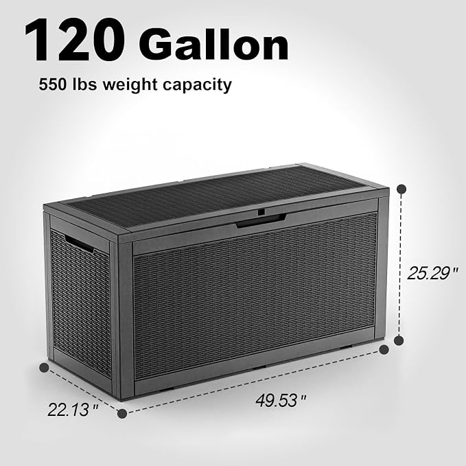 120 Gallon Waterproof Outdoor Storage Box, Resin Deck Box, Lockable Outside - Image 4